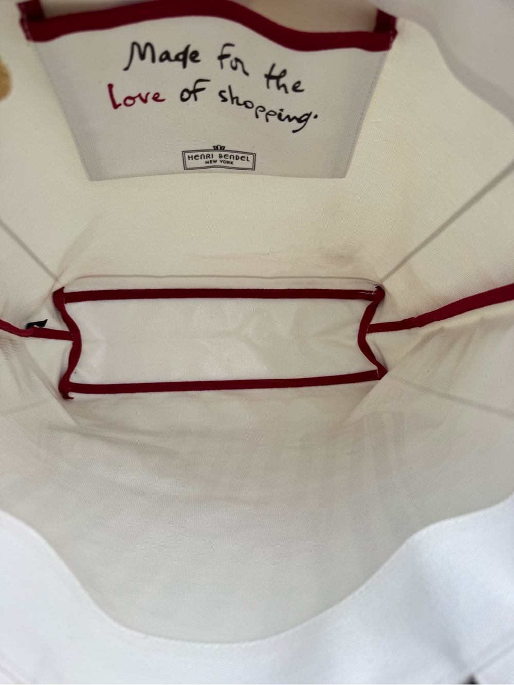 Henri Bendel Love of Shopping Canvas Tote Bag White Brown Stripe Market Shopper - Picture 9 of 10